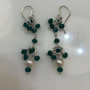 Sundance Catalog Emerald, Pearl & Sterling Silver Earrings—BEAUTIFUL!! NWOT